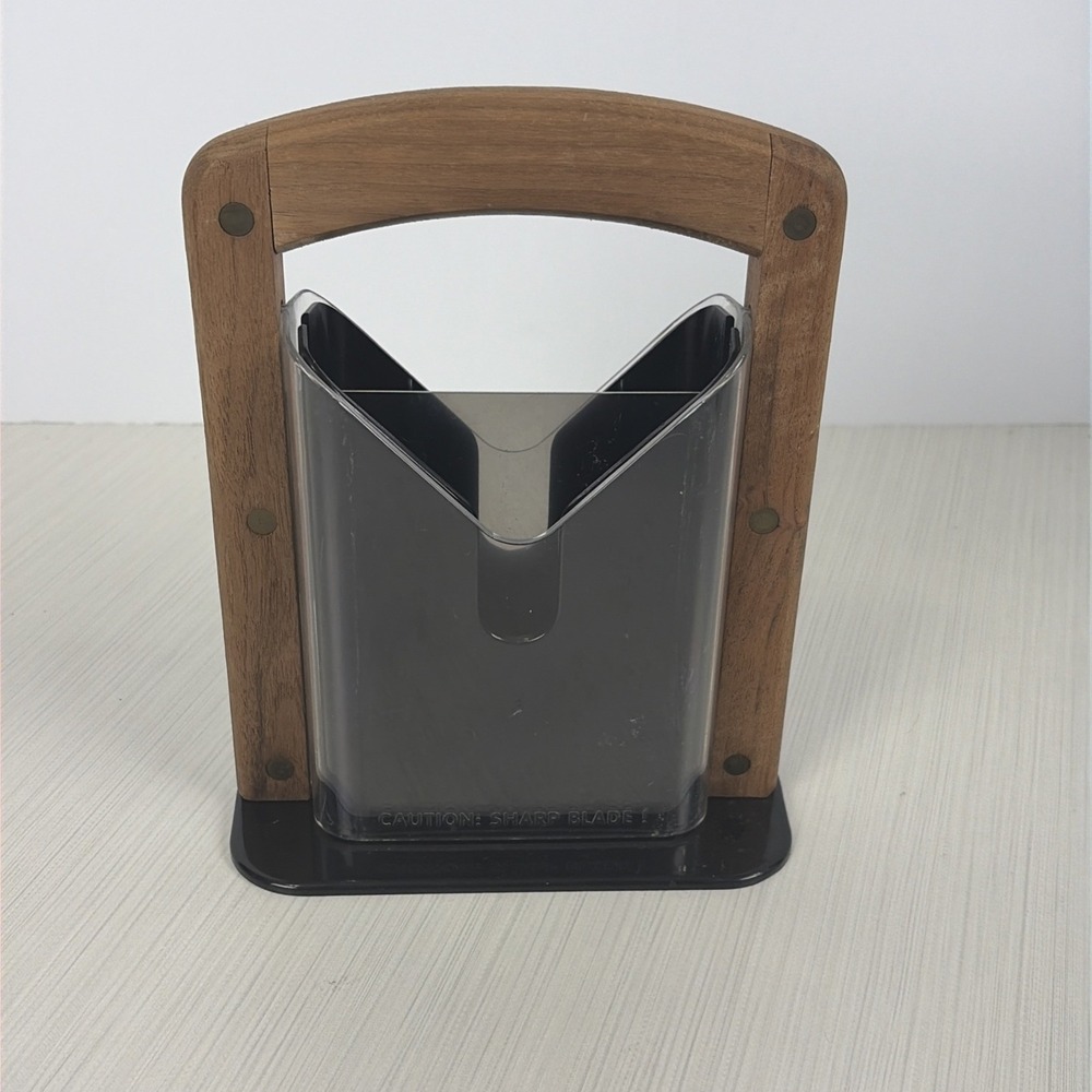 RARE MCM Teak W/ Brass Rivets Bagel Biter Original Bagel Guillotine
